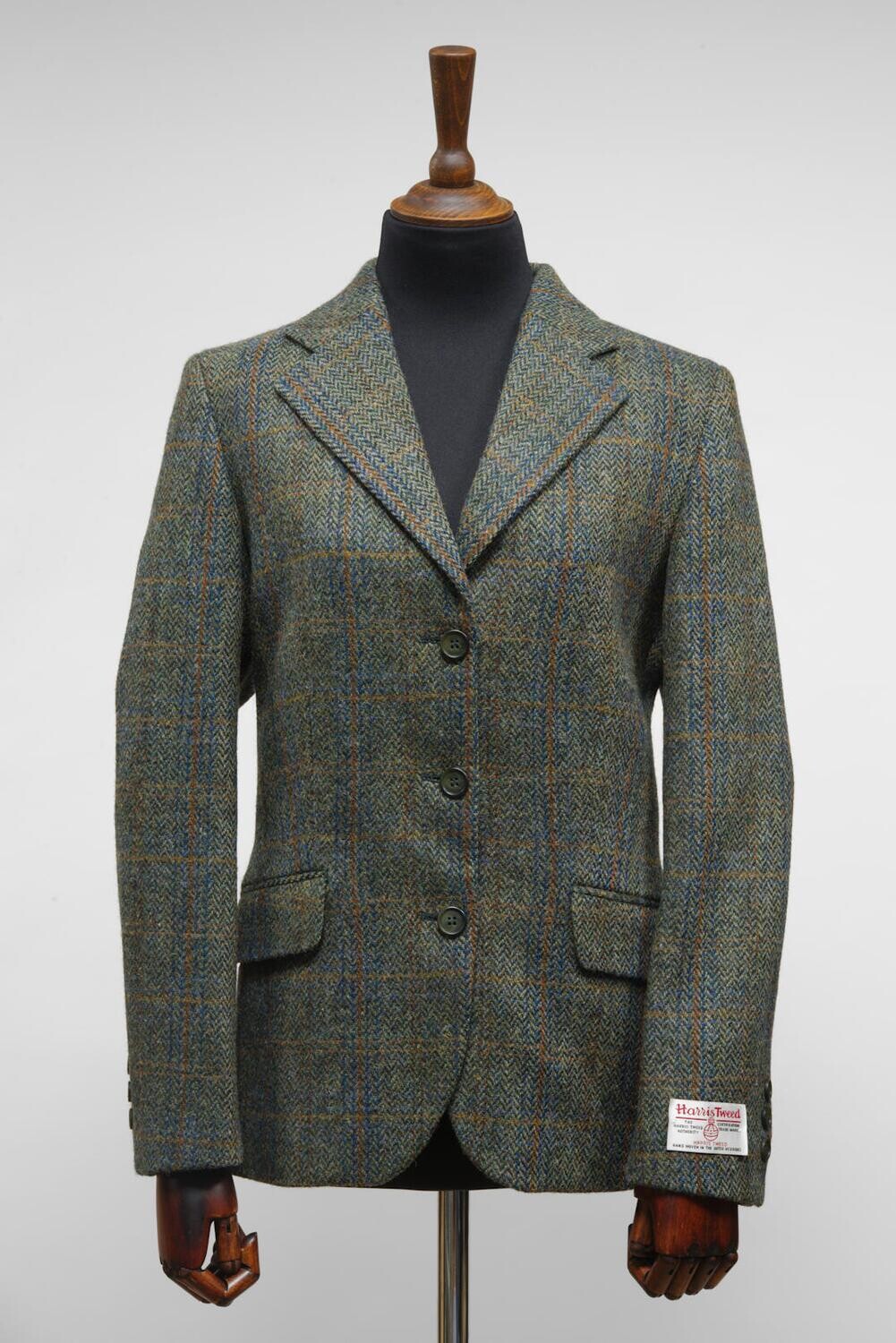 Harris Tweed Ladies Fitted Jacket | Green Herringbone With Overcheck