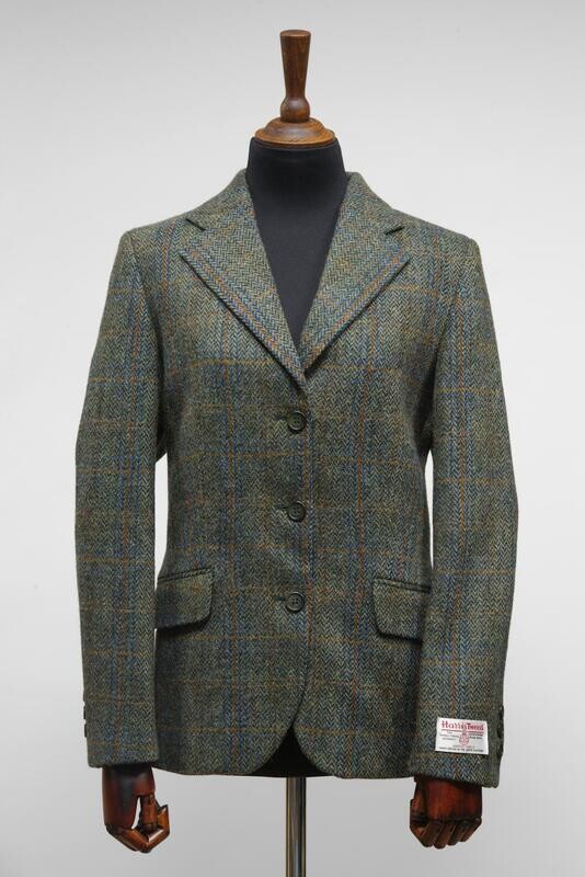 Harris Tweed Ladies Fitted Jacket | Green Herringbone With Overcheck