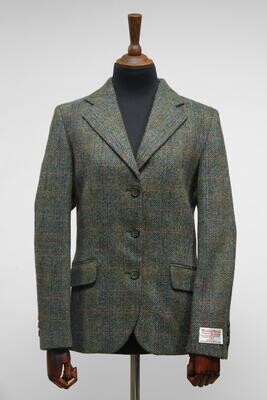 Harris Tweed Ladies Fitted Jacket | Green Herringbone With Overcheck