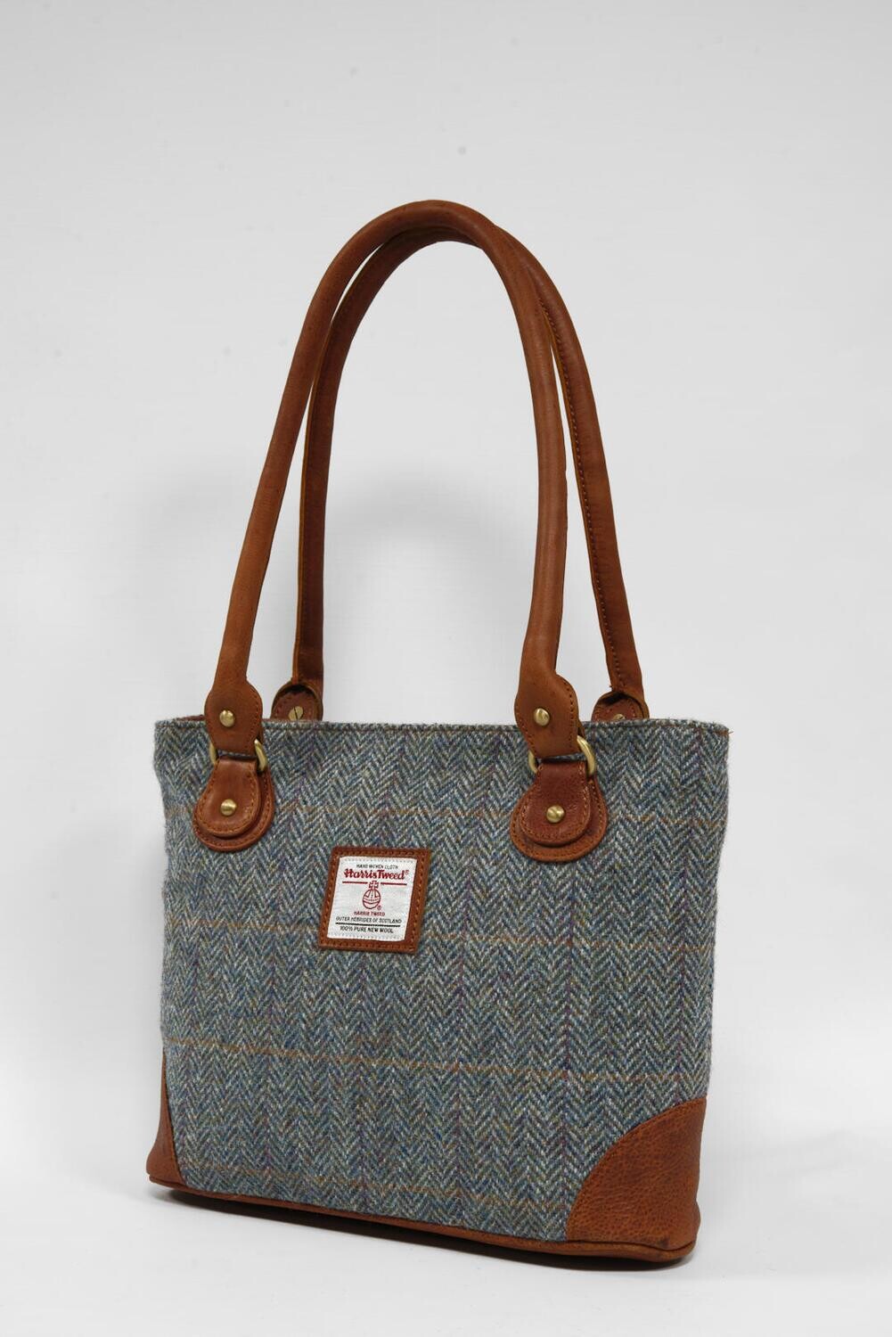 Harris Tweed Tote Bag Style 2 HB132 Tan Leather