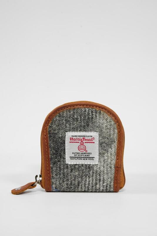 Harris Tweed Lewis Tray Coin Purse | A0187 (C) (Tan Leather)