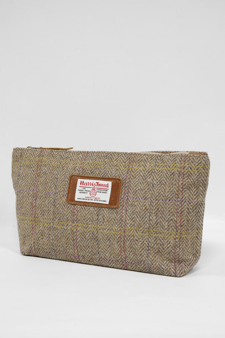 Harris Tweed Toiletries Bag HB137 (Tan Leather) Harris Tweed