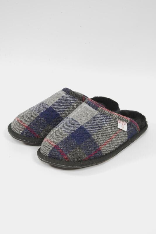 Harris Tweed William Slippers | Navy/Black Check