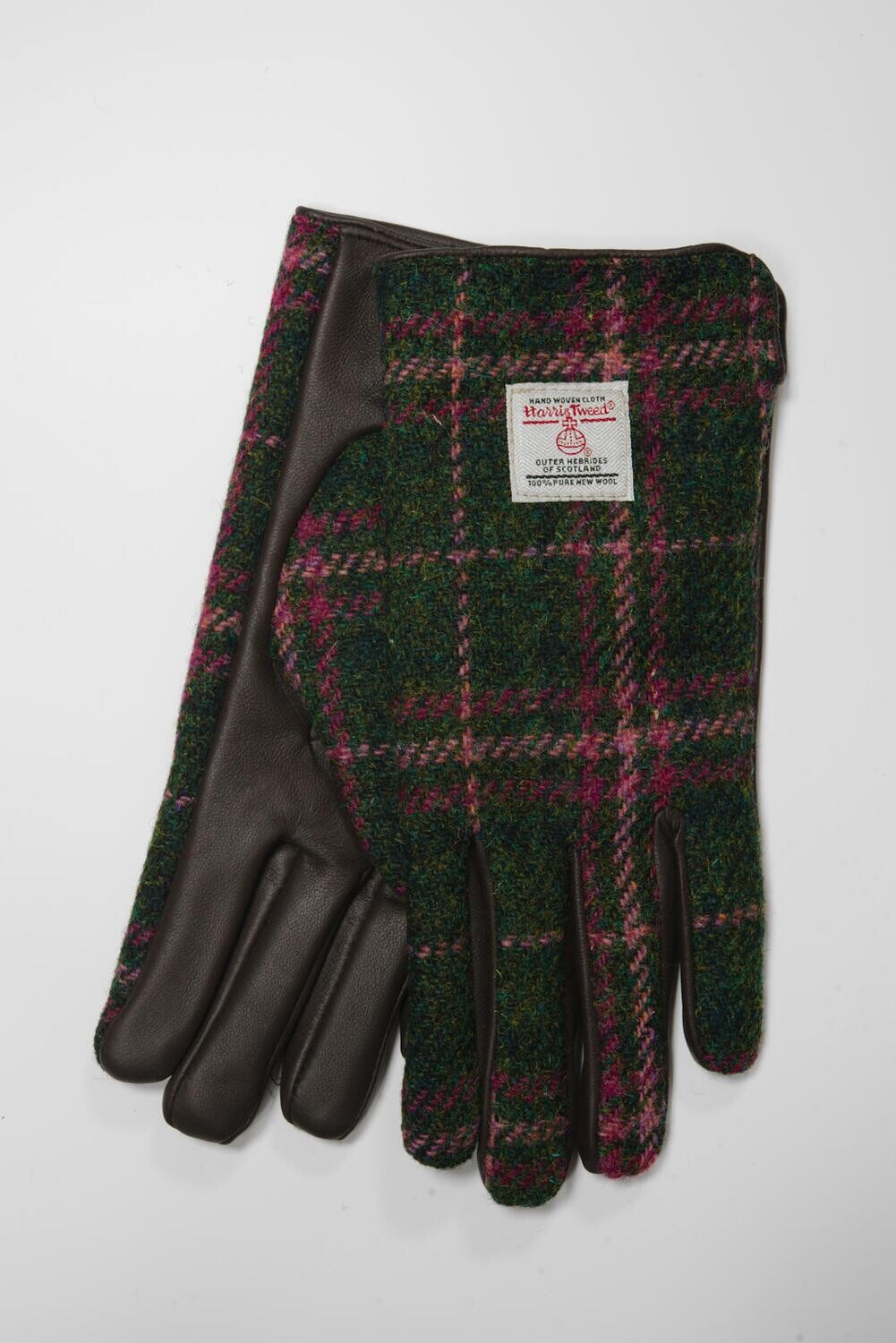 Harris Tweed Ladies Gloves | Green/Plum Check