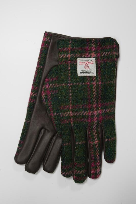 Harris Tweed Ladies Gloves | Green/Plum Check