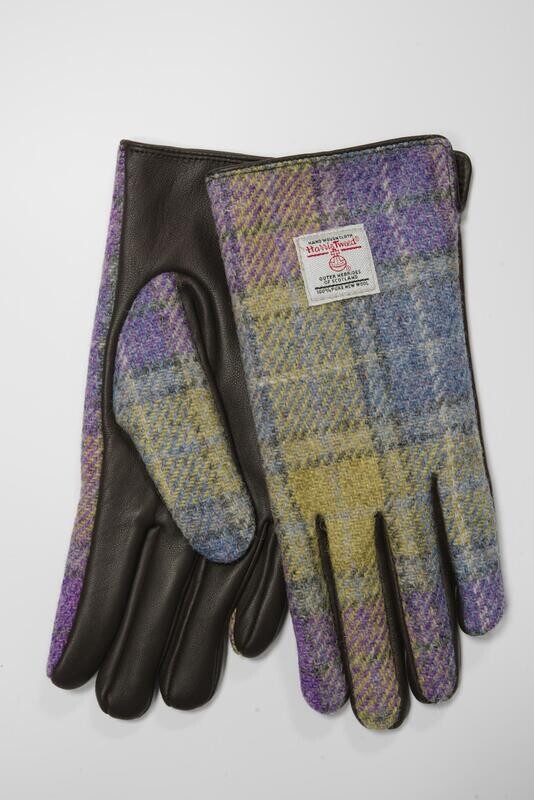 Harris Tweed Ladies Gloves | Muted Lilac/Green Check