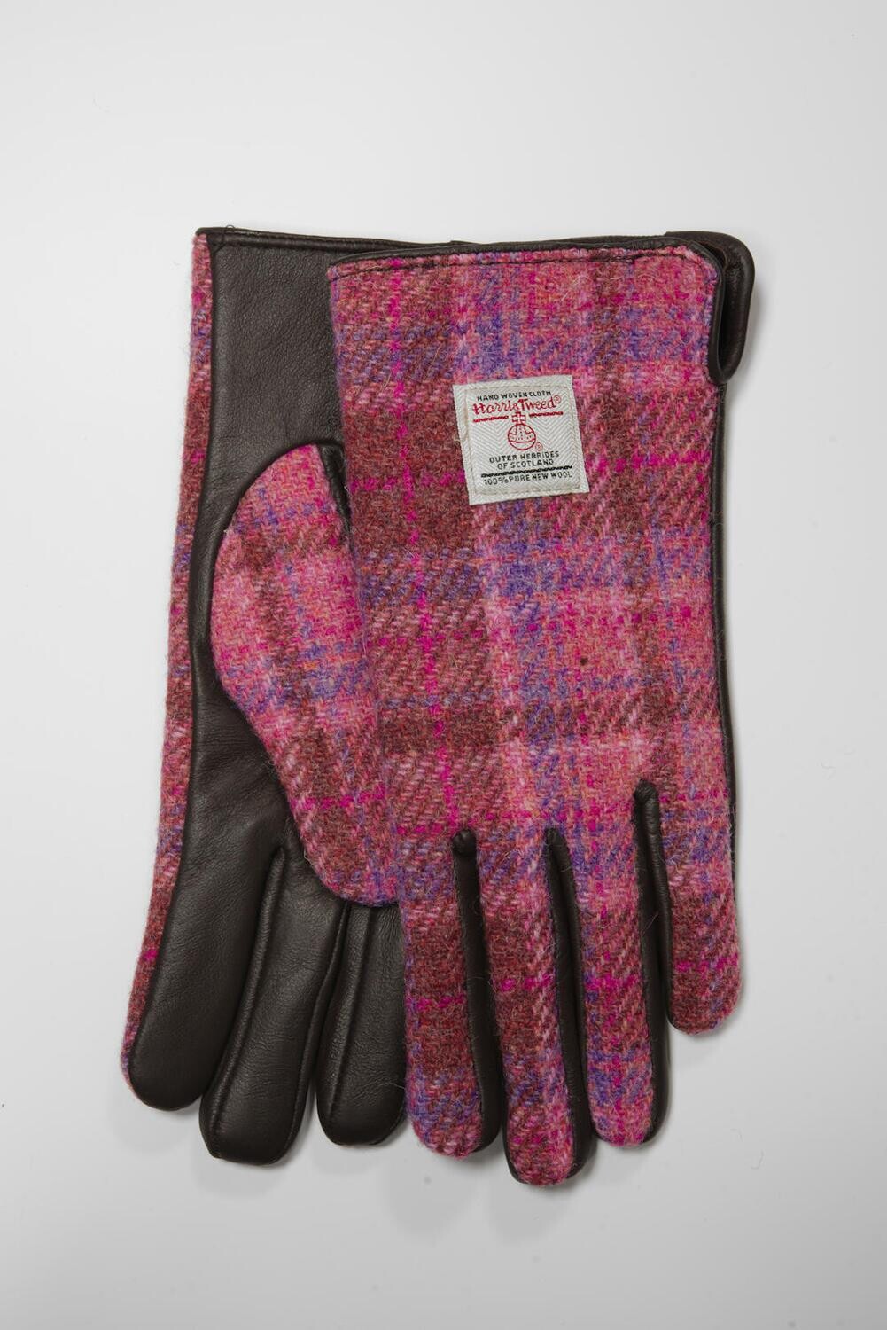 Harris Tweed Ladies Gloves Pink/Lilac Check Harris Tweed Ladies Gloves