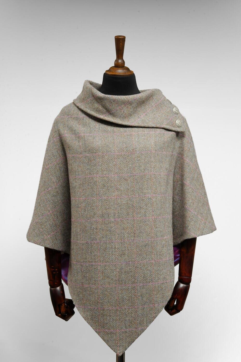 Harris Tweed Ladies Celtic Cape | Pink Check Herringbone