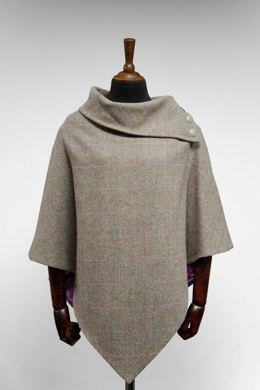 Harris Tweed Ladies Celtic Cape | Pink Check Herringbone