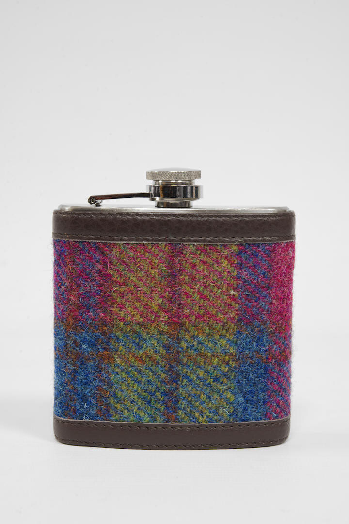 Harris Tweed Hip Flask | A0195 (Brown Leather)
