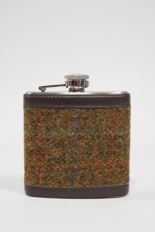 Harris Tweed Hip Flask | A0116 (Brown Leather)