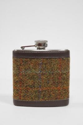 Harris Tweed Hip Flask | A0116 (Brown Leather)