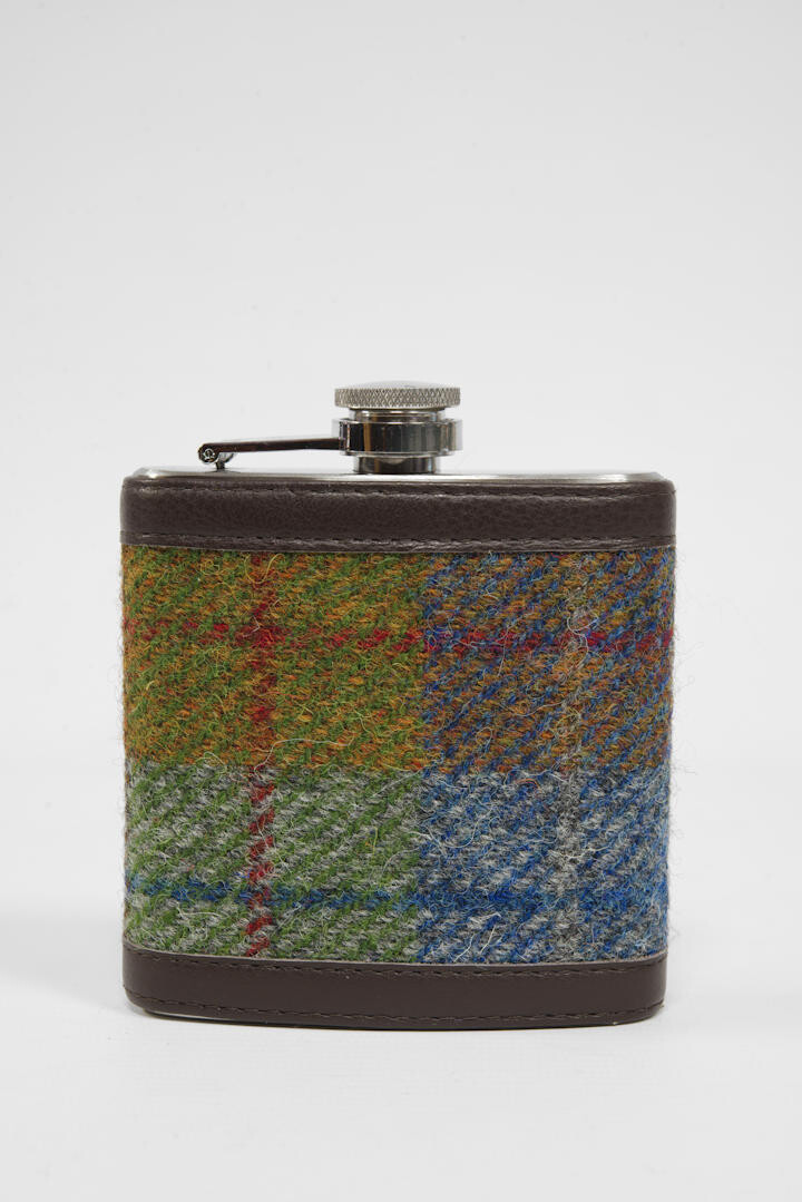Harris Tweed Hip Flask | A0231 (Brown Leather)