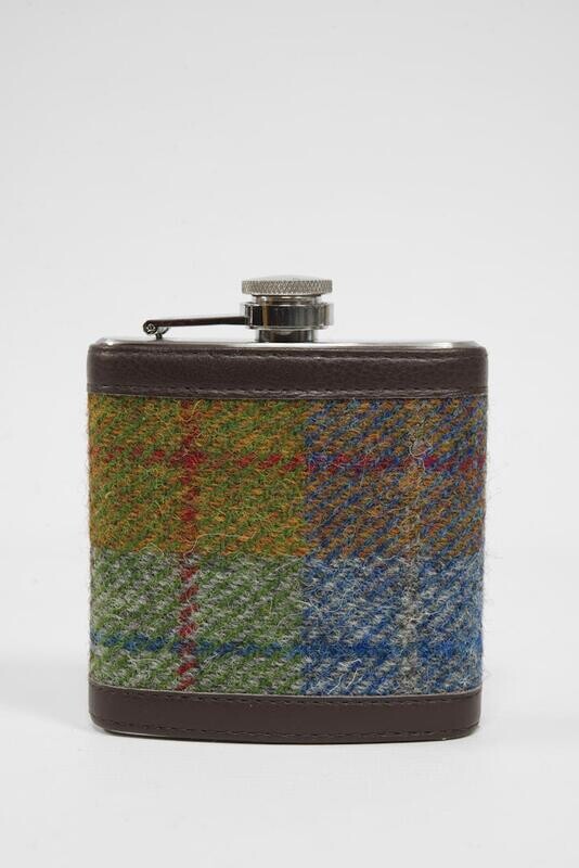 Harris Tweed Hip Flask | A0231 (Brown Leather)