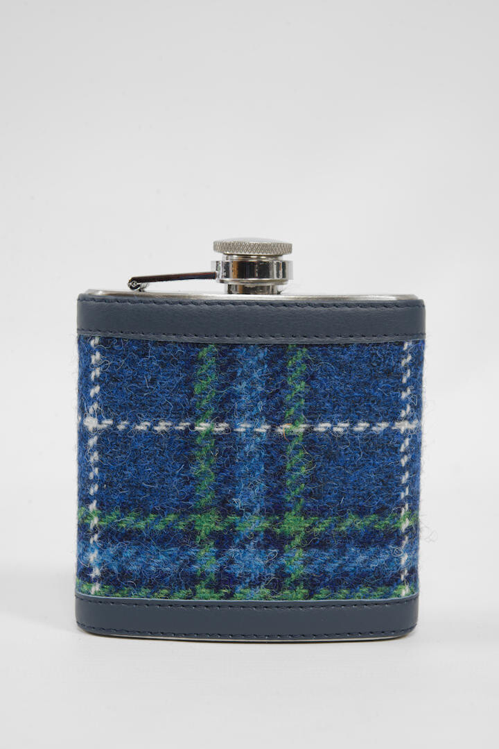 Harris Tweed Hip Flask | A0169 (Navy Leather)