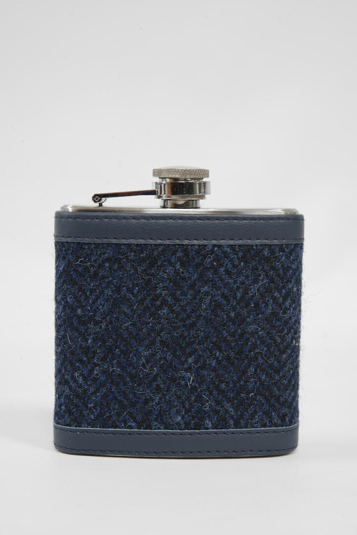 Harris Tweed Hip Flask | HB104 (Navy Leather)