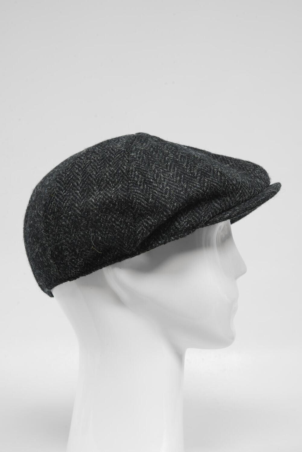 Harris Tweed 8 Piece Flat Cap | Dark Charcoal Herringbone (HH)