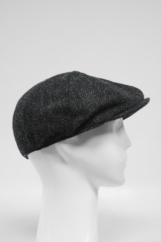 Harris Tweed 8 Piece Flat Cap | Dark Charcoal Herringbone (HH)