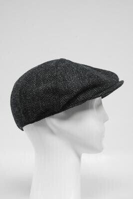 Harris Tweed 8 Piece Flat Cap | Dark Charcoal Herringbone (HH)