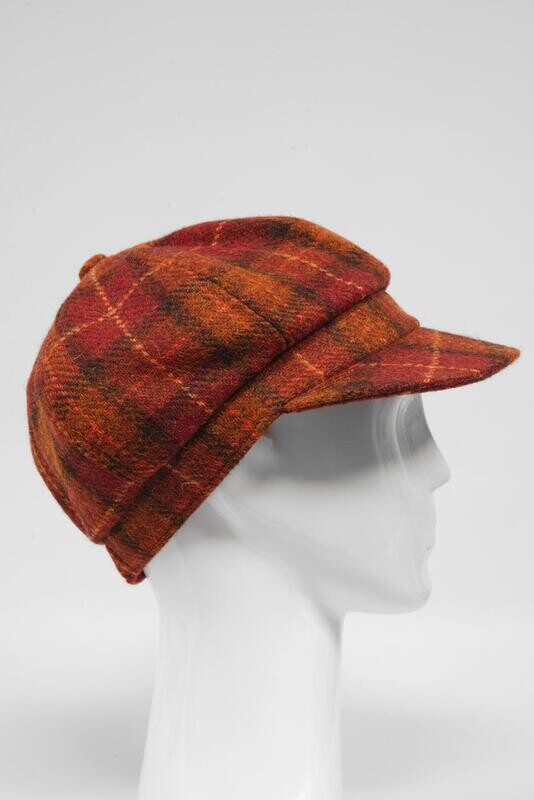 Harris Tweed Baker Boy Hat | Orange/Brown Check (GA)