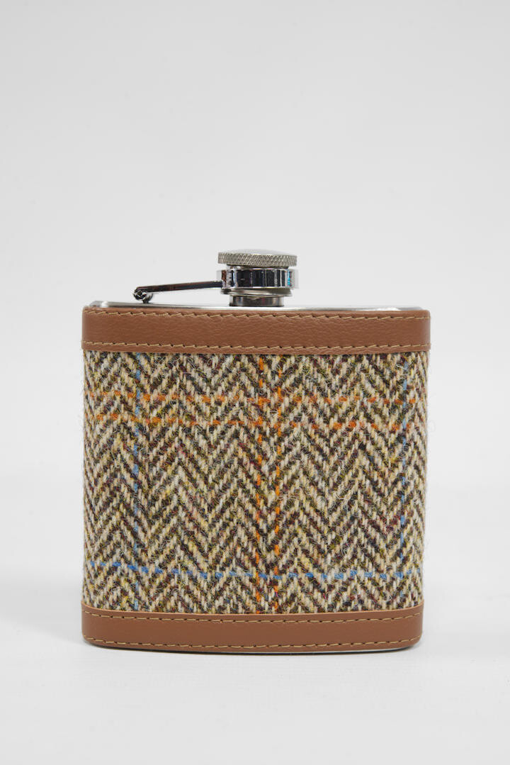 Harris Tweed Hip Flask | HB133 (Tan Leather)