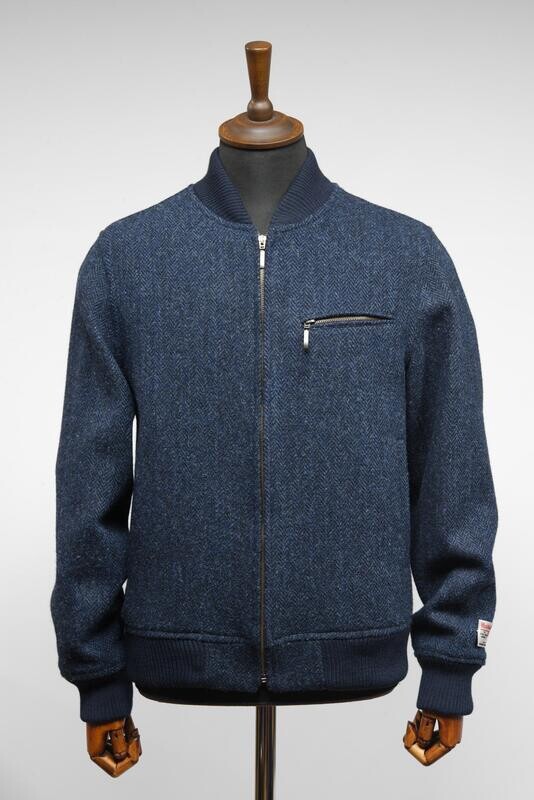 Harris Tweed Joe Baseball Jacket | Navy Herringbone