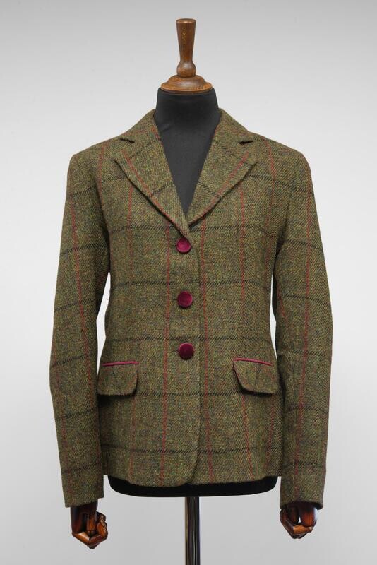 Harris Tweed Melanie Jacket | Moss Green w/Red Overcheck