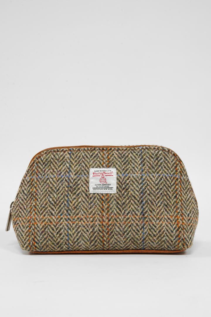 Harris Tweed Cosmetic Bag Style 2 HB133 (Tan Leather) Harris Tweed
