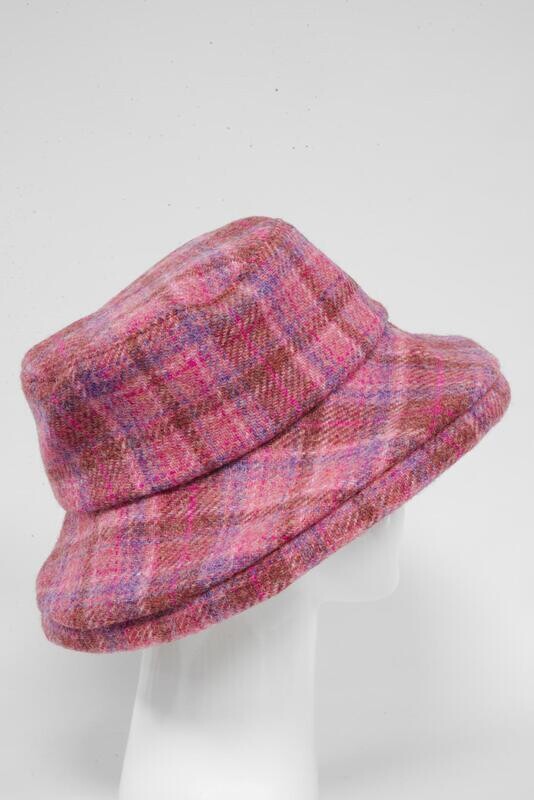 Harris Tweed Ladies Brimmed Hat | Pink Lilac Check (GA)