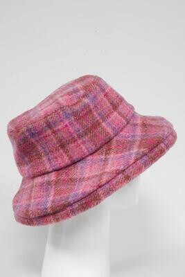 Harris Tweed Ladies Brimmed Hat | Pink Lilac Check (GA)