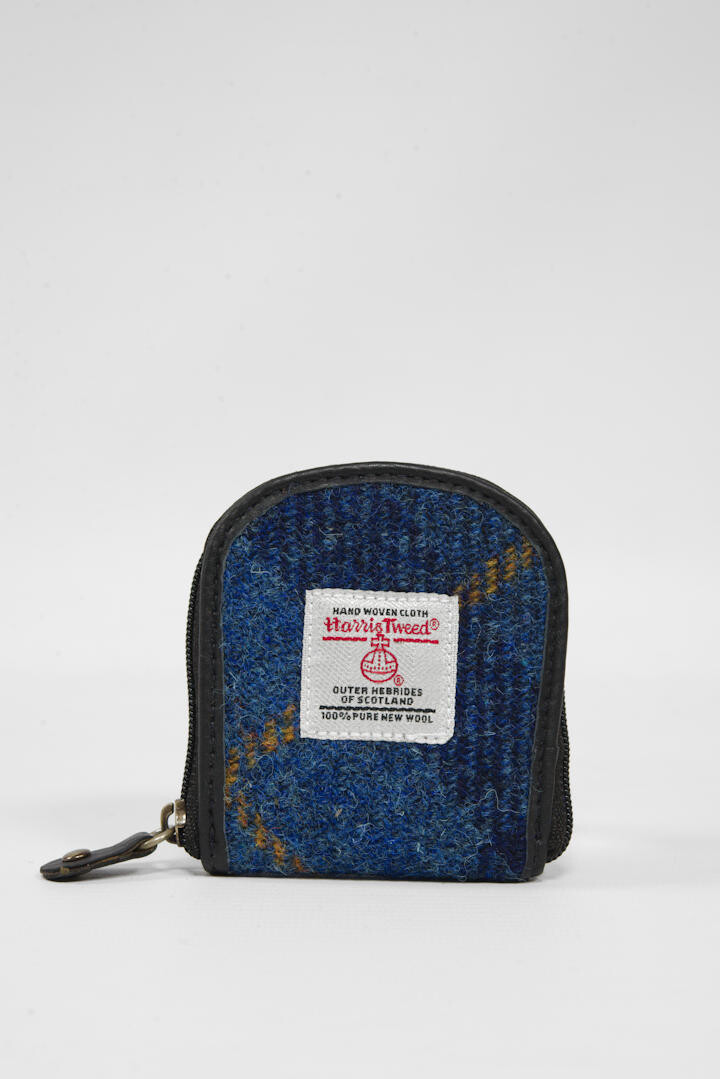 Harris Tweed Lewis Tray Coin Purse | A075 (C) (Black Leather)