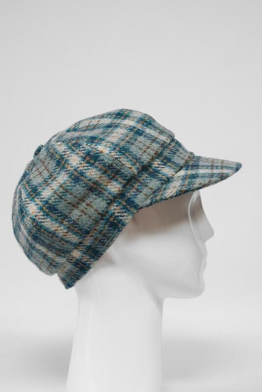 Harris Tweed Baker Boy Hat | Duck Egg/Cream Check (GA)