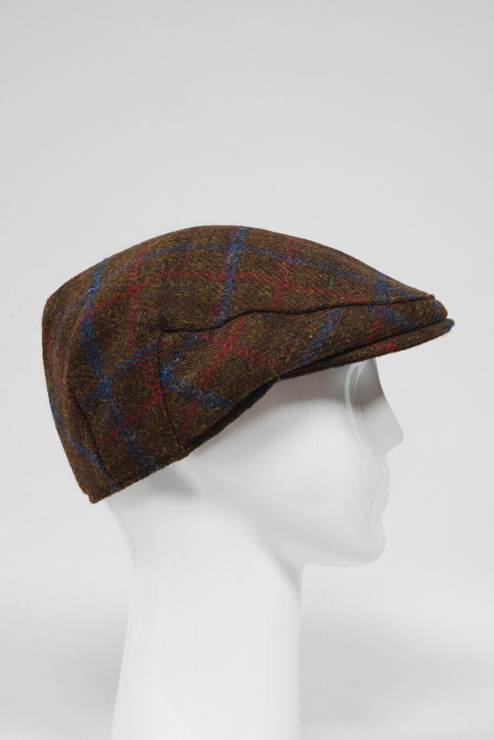 Harris Tweed Flat Cap | Brown w/Red Blue OC (GA)