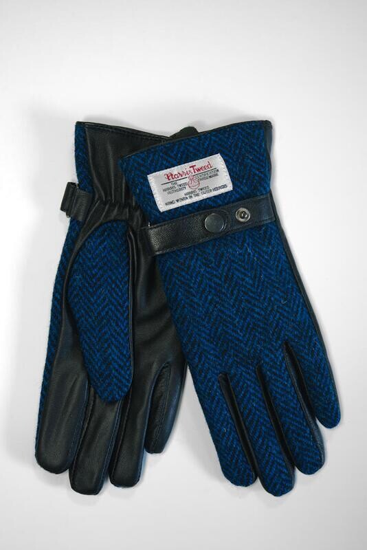 Harris Tweed Ladies Gloves | Blue/Black Herringbone