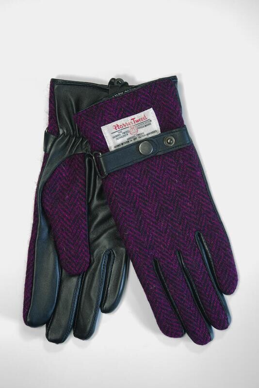 Harris Tweed Ladies Gloves | Purple/Black Herringbone