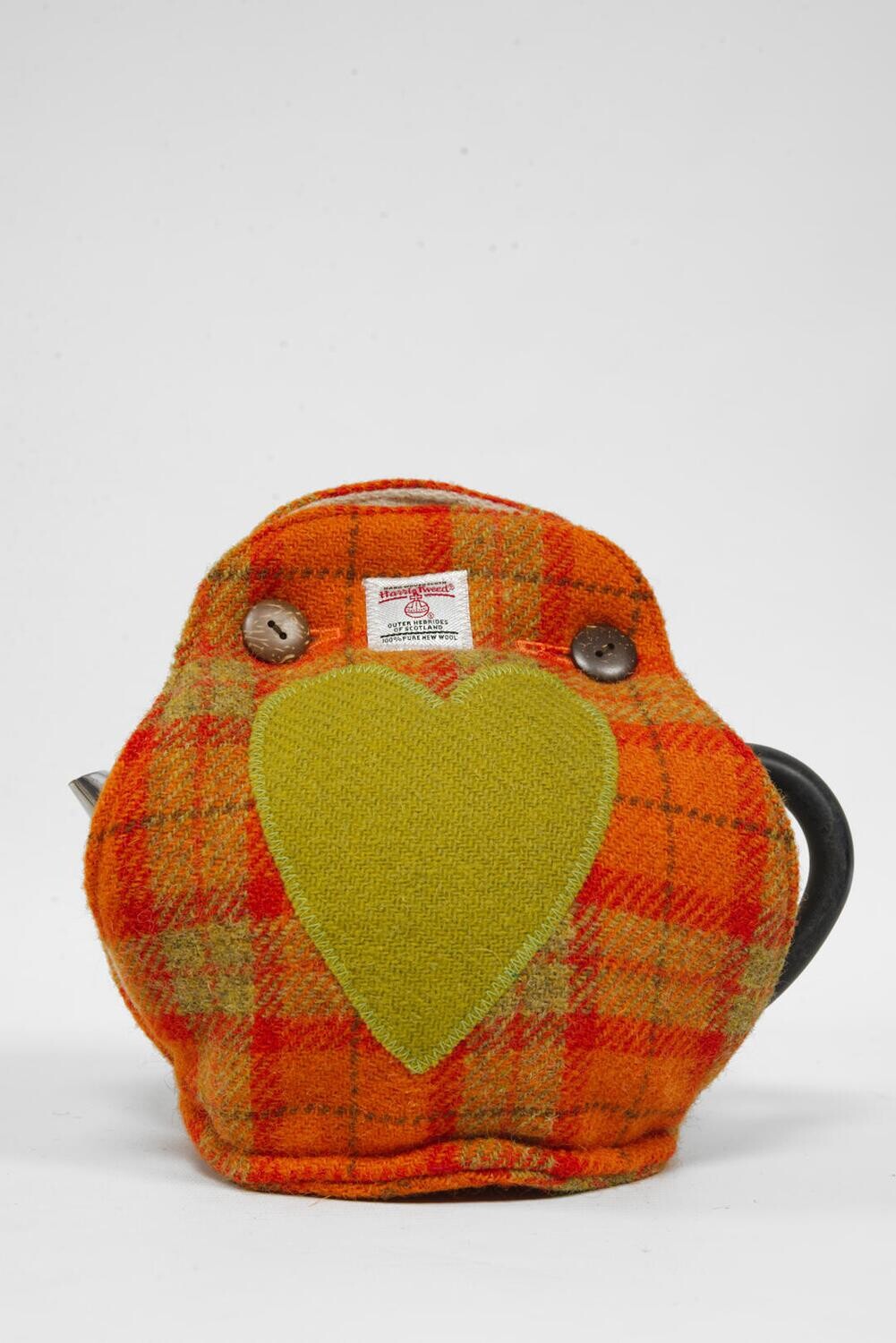 Harris Tweed Tea Cosy Orange Yellow Check Yellow Heart Harris Tweed