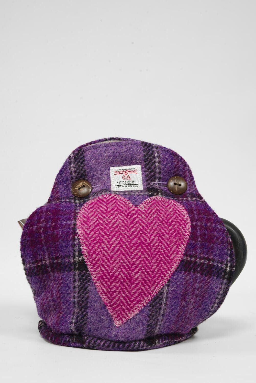 Harris Tweed Tea Cosy Purple Black Check Pink Heart Harris Tweed Tea
