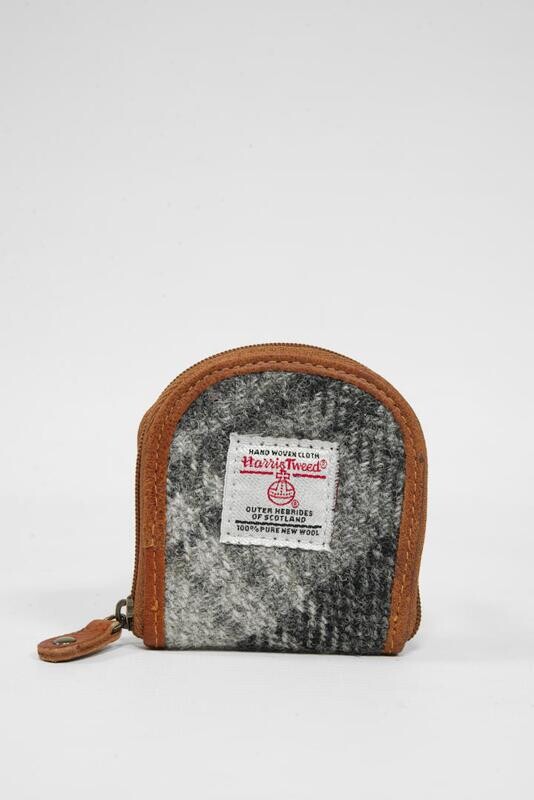 Harris Tweed Lewis Tray Coin Purse | A0235 (C) (Tan Leather)