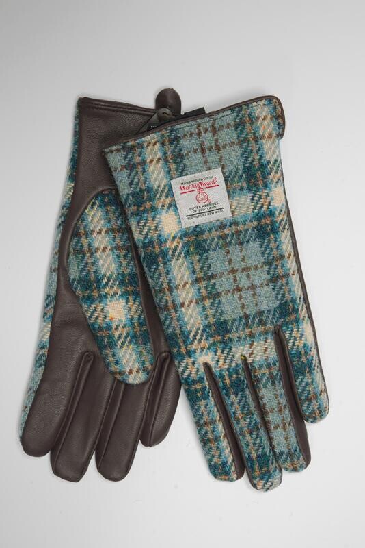 Harris Tweed Ladies Gloves | Duck Egg/Cream Check (GA)