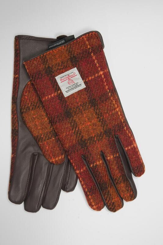 Harris Tweed Ladies Gloves | Brown/Orange Check (GA)