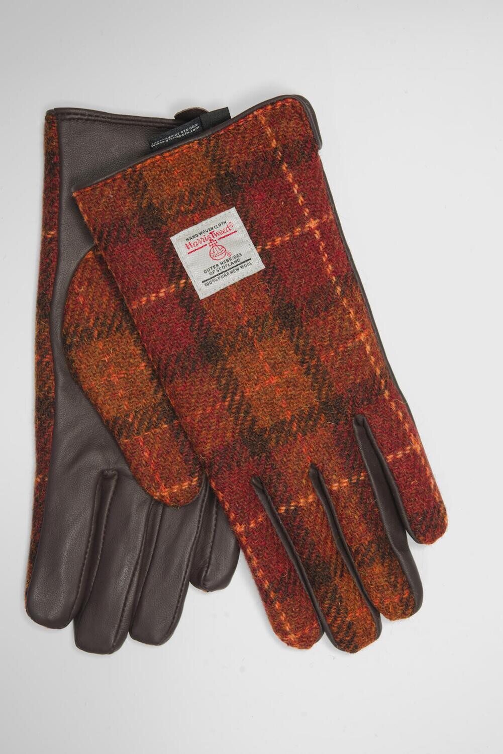 Harris Tweed Ladies Gloves | Brown/Orange Check (GA), Ladies Glove Sizes: Small