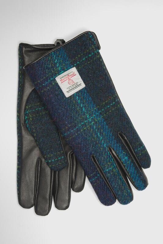 Harris Tweed Ladies Gloves Blue w/ Turquoise OC (GA)