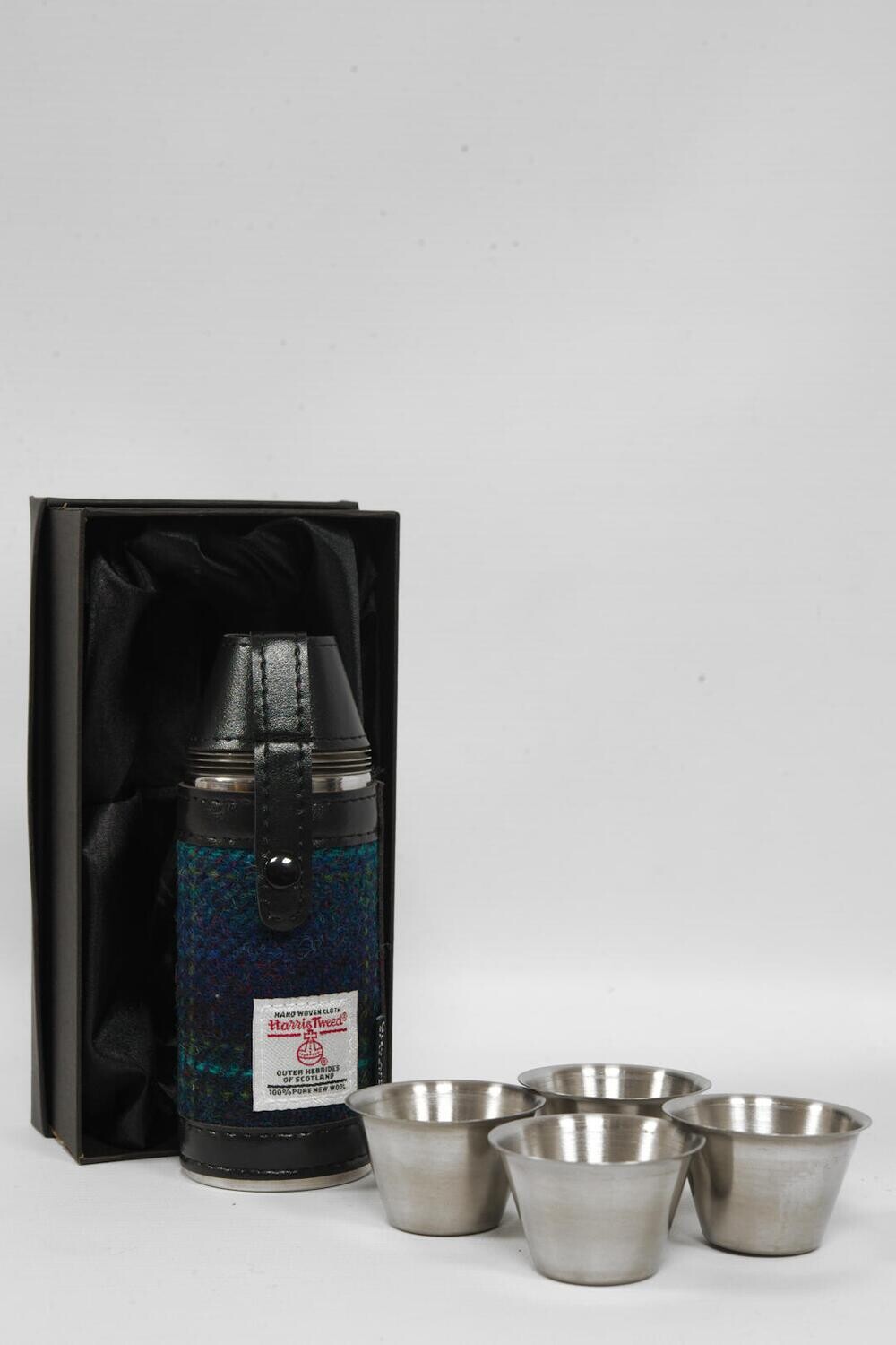 Harris Tweed Hunting Flask | Blue w/ Turquoise OC