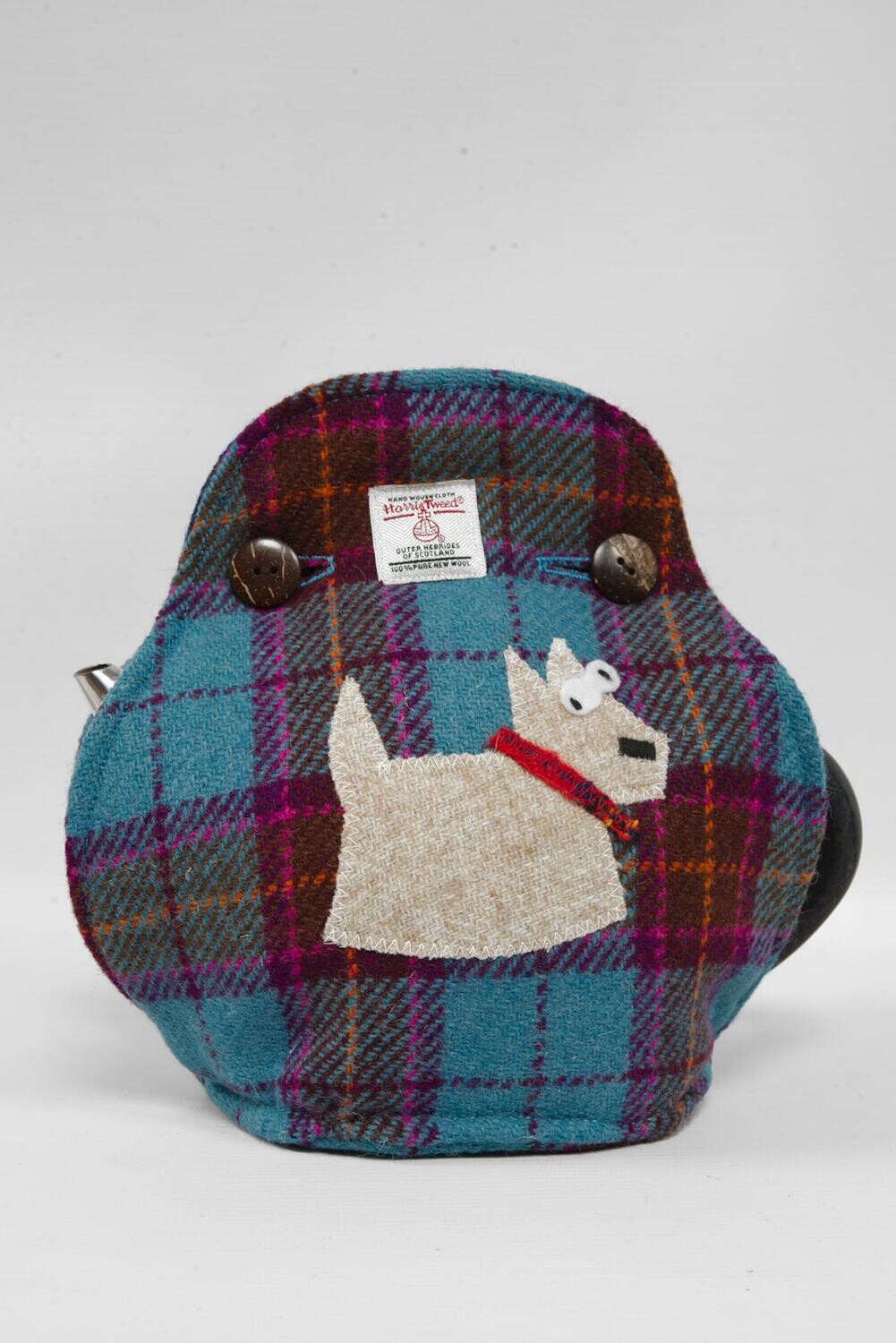 Harris Tweed Tea Cosy Sky Blue Purple Check Cow White Scottie Harris