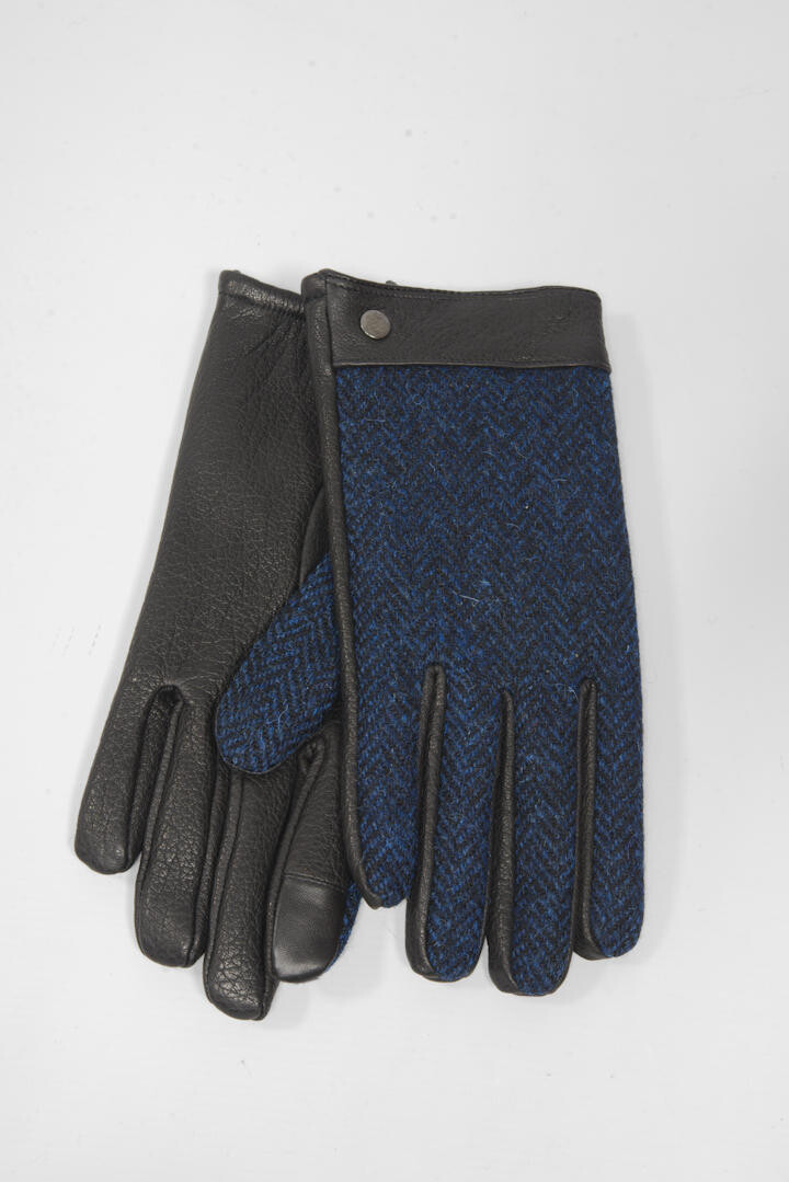 Harris Tweed Men&#39;s Lundale Gloves | Navy Herringbone (FW3302), Mens Glove Sizes: Small