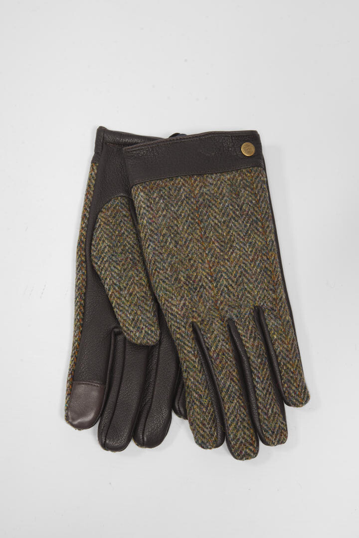 Harris Tweed Men&#39;s Lundale Gloves | Brown Herringbone With Overcheck (FW2013)