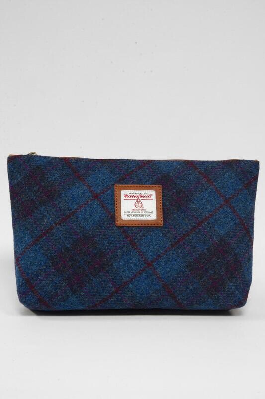 Harris Tweed Toiletries Bag | A0174 (C) (Tan Leather)