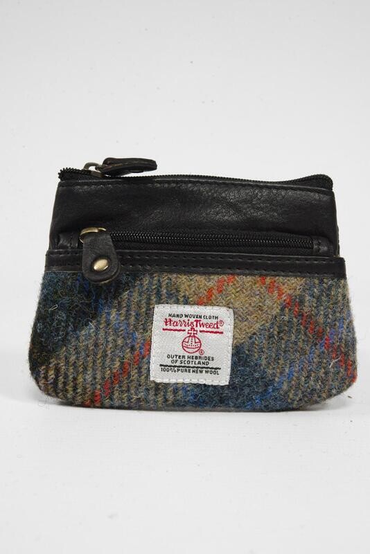 Harris Tweed Barra 3 Zip Purse | A0162(C) Black Leather
