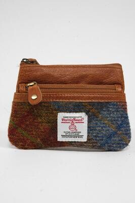 Harris Tweed Barra 3 Zip Purse | A0212 (C) Tan Leather