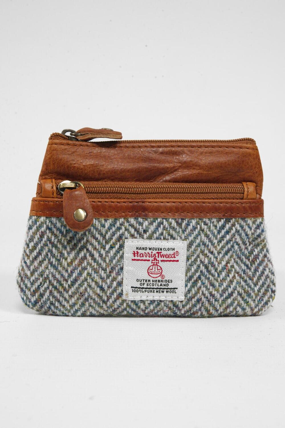 Harris Tweed Barra 3 Zip Purse HB109 Tan Leather